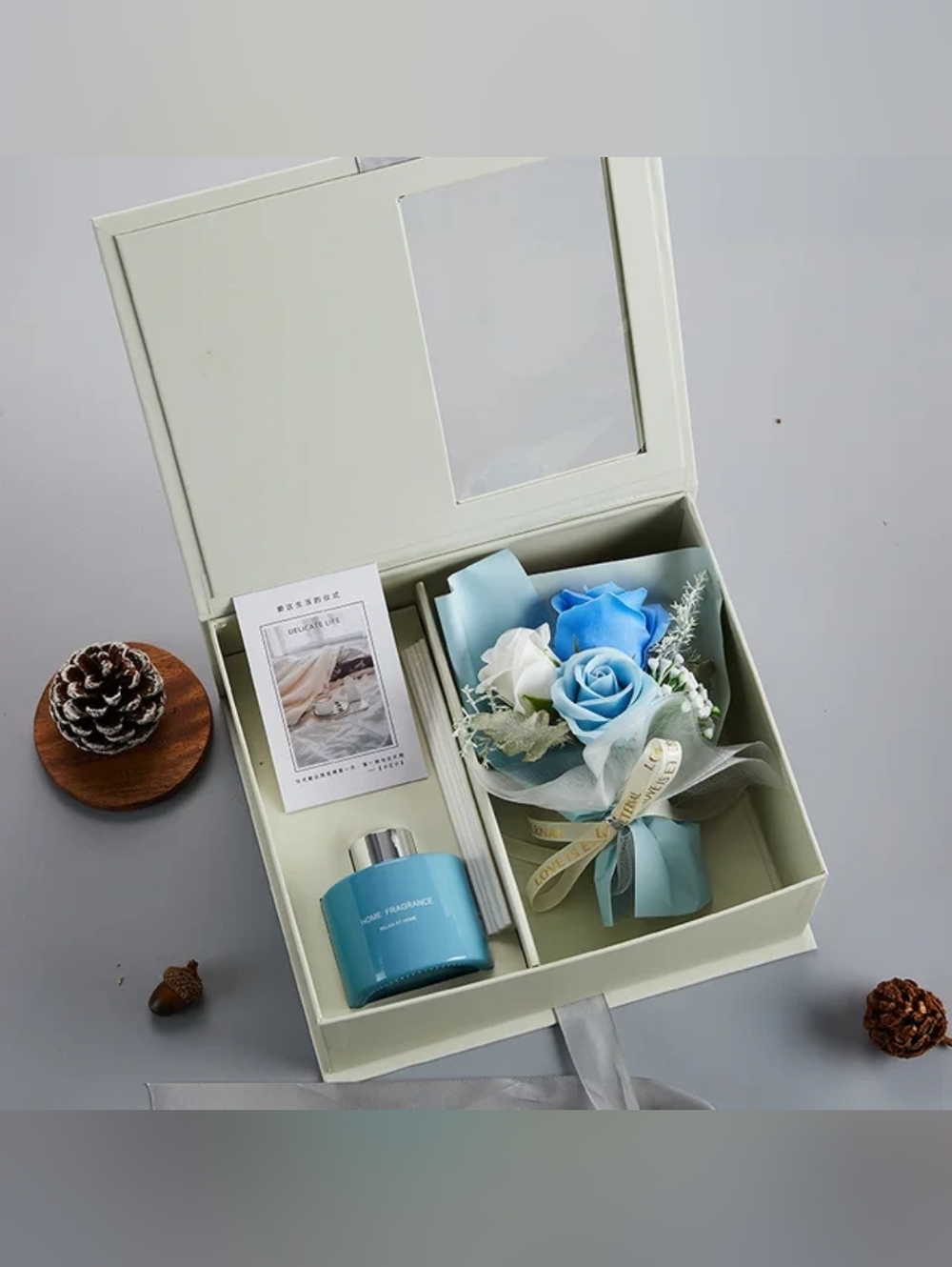 Luxury Gift Box with Reed Diffuser & Soap Flower Bouquet – The Blue Ocean